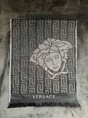 Authentic Versace Black & Gray Medusa Logo Jacquard Scarf